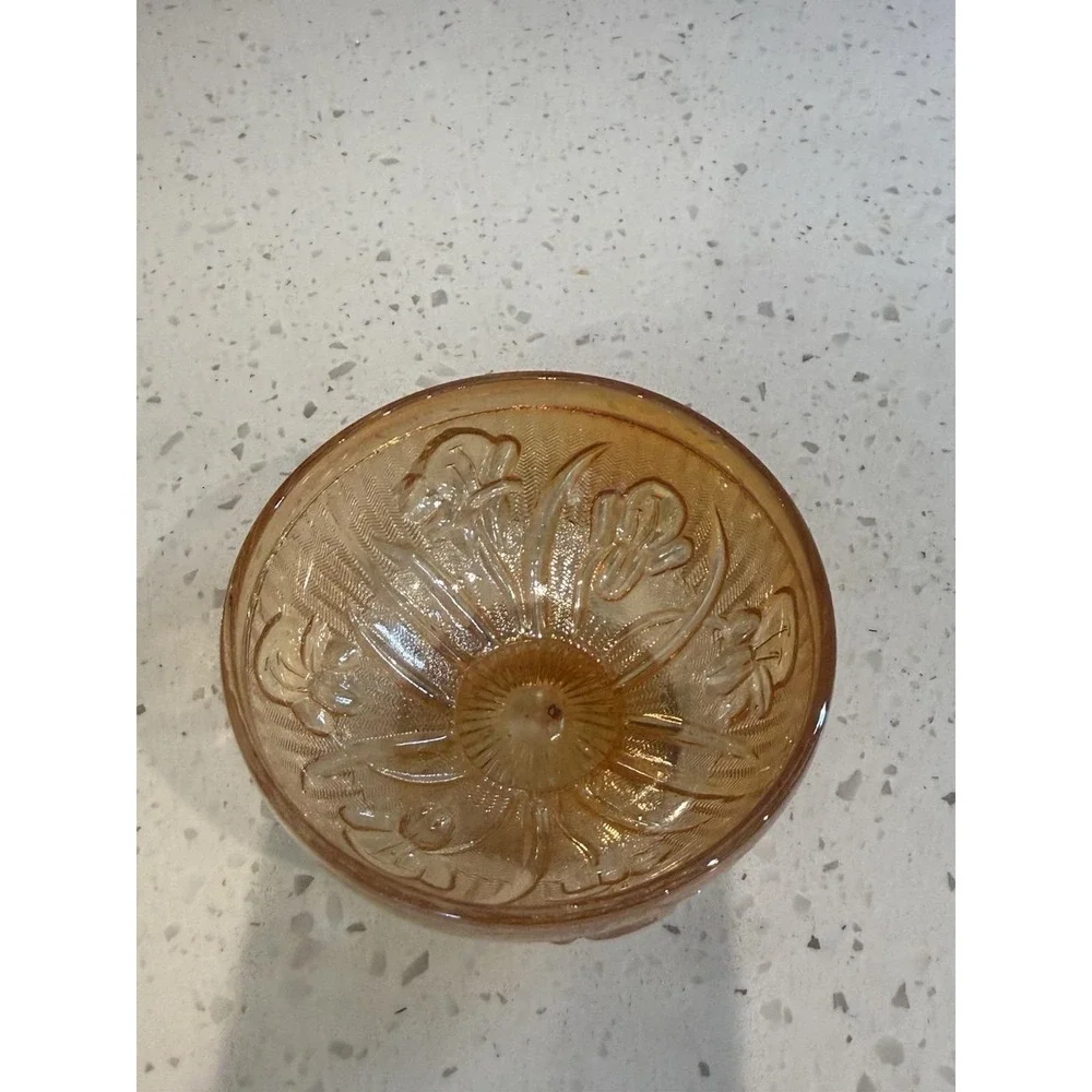 Jeannette Iris Herringbone Iridescent Peach Sherbet Depression Carnival Glass